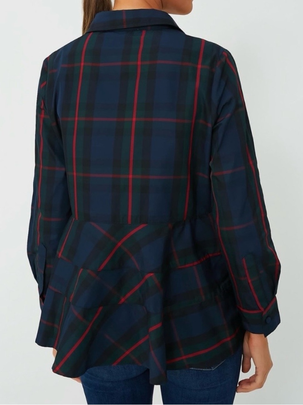 Tuckernuck Plaid Peplum Shirt - Navy and Red size L NWT - Picture 3 of 6
